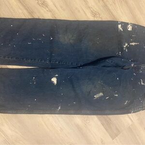 Men's Relaxed Fit Distressed Jeans - Dark Blue